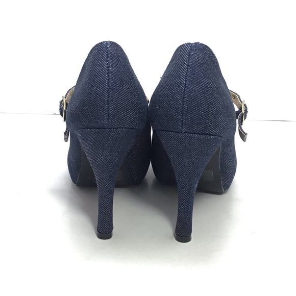 Qupid Denim Platform Metallic Mary Jane Stilettos - Picture 6 of 12